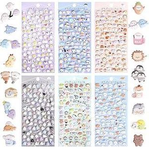 fashion mania 600+ Cute Mini Puffy Stickers- Sticker Set for Kids Girls Adults-Includes Kawaii Japanese Cartoon Ghost Animal Cat Dog Penguin Birds for Phone Case-Removable-6 Sheets