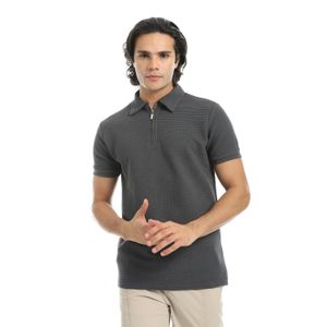 Andora تي شيرت أنيق رمادي بنص كم وبياقة و بسوستة