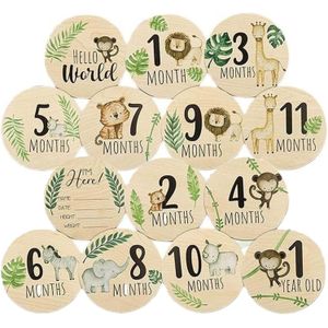 7 Pcs Baby Milestone Cards, Wooden Milestone Baby Cards, Double-Sided Wooden Monthly Newborn Welcome Signs, 10cm Round Month Baby Milestone Signs for New Parents Gift Set