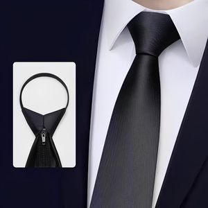 Shatoora Men's Solid Color Matte Zipper Tie, 6 cm Formal Business Necktie, Pre-Tied No-Knot Professional Tie for Work and Special Occasions