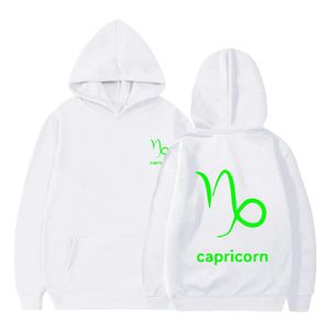 White cotton hoodie with Capricorn zodiac Lemon green Logo  