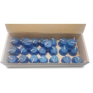 شمع انارة - بدون عطر - ازرق - ( موديل شكل الطربوش ) - ارتفاع ٢٥ مللى قطر القاعدة ٢٥ مللى - للمناسبات وحالات الطوارئ - العلبة عبوة ٢٤ شمعة