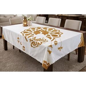 مفرش طاولة رمضان  القماش القطيفة المنقوشة اشكال رمضانية مفرش سفرة بالالوان و الاشكال المختلفة المقاس : 160*250 سم