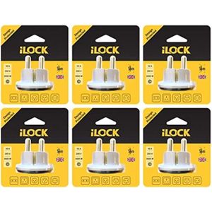 iLOCK محول قابس سفر، 6 قطع، أبيض وأسود