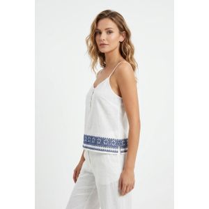 Forever 21 Lightweight Cami Tank Top with Geometric Hem Embroidery and Button Placket