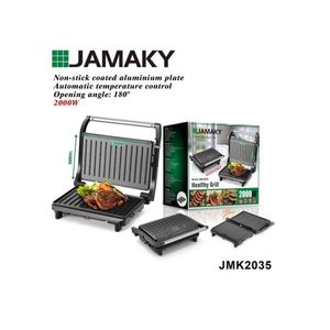 Jamaky شواية كهربائية لوجبات شواء شهية وصحية بقوة 2000واط تتميز بطبقة غير لاصقة هيكل مزيج من الستانلس JMK2035