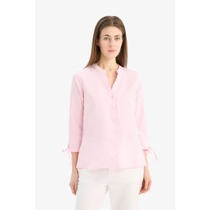Defacto Woman Shirt Neck Regular Fit Long Sleeve Shirt - Lt.Pink