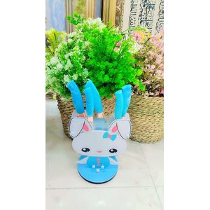 5-Piece Stainless Steel Knife Set with Plastic Handles and Rabbit-Shaped Stand