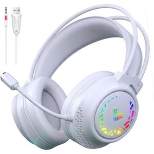 Aula سماعة ألعاب سلكية S611 بصوت ستريو وإضاءة RGB وميكروفون بخاصية إلغاء الضوضاء، ومحركات 50 مم لأجهزة الكمبيوتر و PS4 - أبيض