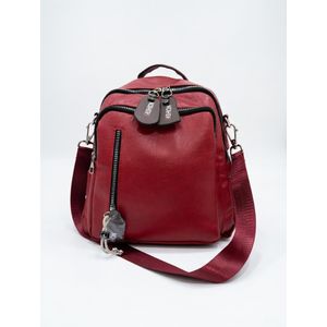 Elegant Textured Vegan Leather Backpack - Red