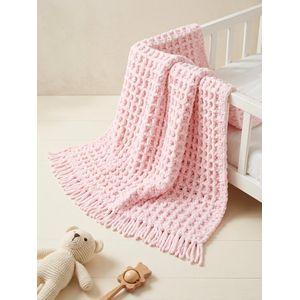 Soft Plush Velvet Waffle-Knit Baby Blanket - Light Rose Pink - Premium Turkish Yarn - 75x75cm