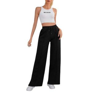 Elastic Waist with Drawstring Plain Linen Pants - Black