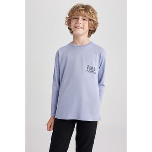 Defacto Men Kids Oversize Fit Crew Neck Back Printed Combed Cotton Long Sleeve T-Shirt
