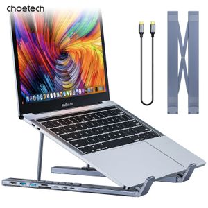 Choetech شوتيك HUB-M48 موزع USB-C 7 في 1 وحامل لابتوب، HDMI 4K، شحن 100W PD، سرعة 5Gbps، SD/MicroSD، حتى 17 بوصة، رمادي