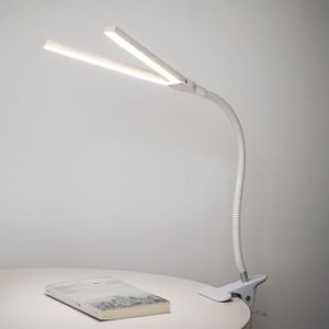 مصباح مكتب LED بمشبك تثبيت - اضاءة مكتبية قابلة للتعديل بذراع مرن ورأس مزدوج - حماية للعين بدون وميض - مناسب للمذاكرة والقراءة والعمل والكمبيوتر