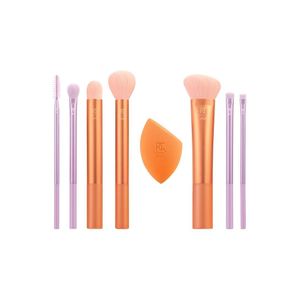 Level Up Brush And Sponge Kit Makeup Brushes For Eyeshadow Foundation Blush And Bronzer Blending Sponge Professional Quality Tools Synthetic Bristles 8 Piece Set MultiColor
