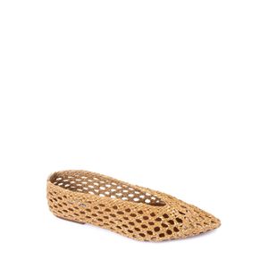 Dejavu Perforated Straw Pointed Ballerina - Dark Beige