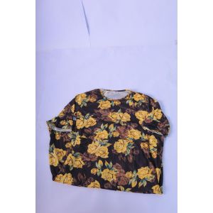printed flowers short sleeves home abaya for women-yellow /black-2xl