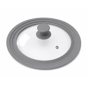 Thermal glass pot lid with silicone edges tight fit for multiple sizes '26'28'30' cm grey 