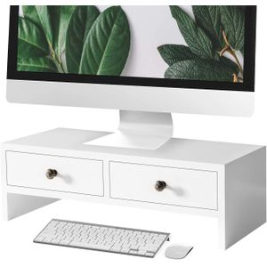 WELLAND Monitor Stand Riser with Drawers, Desktop Organizer Desk Laptop or PC Computer Stand for Home&Office, White