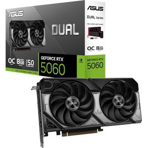 Asus كارت شاشة ASU.S Dual GeForce RTX 5060 OC Edition 8GB GDDR7 – PCIe 5.0 – تردد Boost حتى 2497MHz – ذاكرة 8GB GDDR7 بسرعة 28Gbps – منفذ HDMI 2.1b و3 منافذ DisplayPort 2.1b – تبريد مزدوج للألعاب والتصميم