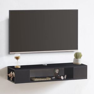 Floating TV Stand, Wall Mounted Entertainment Center and Cabinet Shelf, TV Console with Storage, Media Console for DVD Player, Space-Saving Under TV Shelf for Bedroom, Living Room (Black)