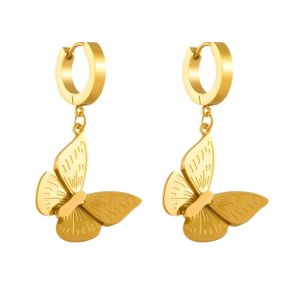 3Diamonds Latest Butterfly Earning Fancy Pendant Stainless Steel Earring Gold Color Women's Fashion Jewelry Steel Jewelry Gift