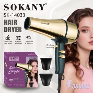 Sokany استشوار سوكاني مجفف شعر 3600 واط لتجفيف الشعر وتصفيفه بمستويين للسرعة و3 مستويات للحرارة للتحكم في تدفق الهواء مع إمكانية التبديل بين الهواء الساخن والبارد ويتضمن فوهتين لتوجيه الهواء