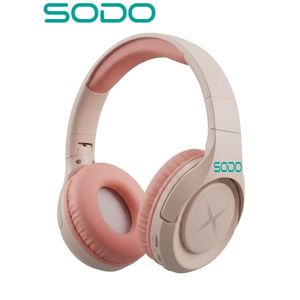 SODO SD-1017 Bluetooth 5.1 Over-Ear Wireless Headphones with Microphone, TF Card Slot, RGB Lighting - Pink