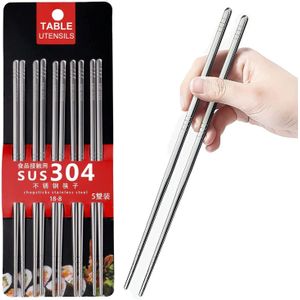 عيدان طعام من الستانلس ستيل من جاروميا، 5 أزواج من عيدان أكل قابلة لإعادة الاستخدام من الستانلس ستيل 304، عيدان طعام من الستانلس ستيل، آمنة للاستخدام في غسالة الأطباق للنزهات والمنزل