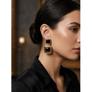 fluffy women accessories أقراط مربعة متدلية معدن مطلي زنك – مجموعة أقراط نسائي كلاسيكي أنيق