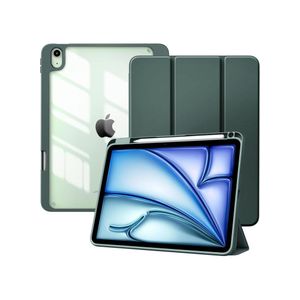 متوافق مع غطاء iPad Air مقاس 11 بوصة (M3/M2) 2025/2024، لأجهزة iPad Air من الجيل السابع/السادس/الخامس/الرابع، مقاس 11/10.9 بوصة، مزود بحامل قلم، غطاء ذكي رفيع مع غطاء خلفي شفاف، لون أخضر صنوبري