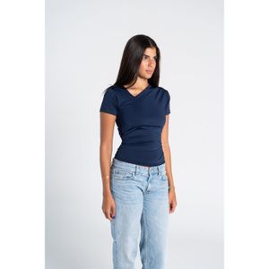 OUTDATED Asymmetrical V Neck Top - Navy Blue