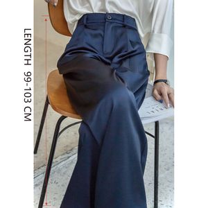 Mnealways18 Classy Pleated Wide Legs Pants Women Causal High Waist