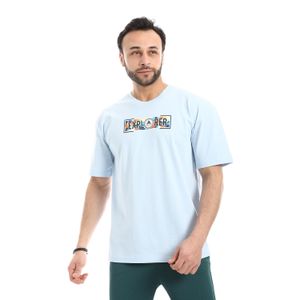 Andora Crew Neck Short Sleeve Printed T-Shirt - Light Blue