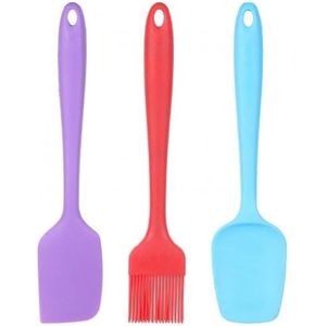 مجموعة ملاعق سيليكون وفرشاة طبخ - 3 قطع بألوان متنوعة