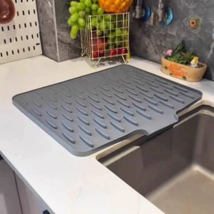 Silicone Drying Mat for Kitchen, Heat Resistant Non-Slip Surface, Grey