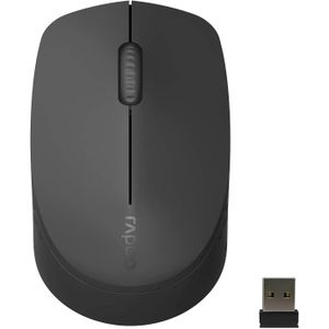 Rapoo wireless Bluetooth mouse with connectivity to up to 3 devices, ergonomic design, noise-free operation, and a long battery life of 9 months for MacBook laptops, black color.