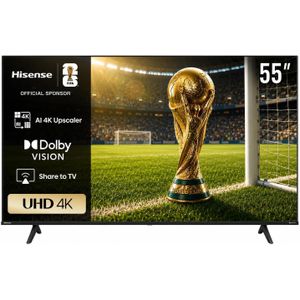 Hisense 55 Inch 4K UHD VIDAA Smart TV, Dolby Vision, HDR10+, 4K AI Upscaler, Game Mode Plus, DTS Virtual X, Black - 55A6N