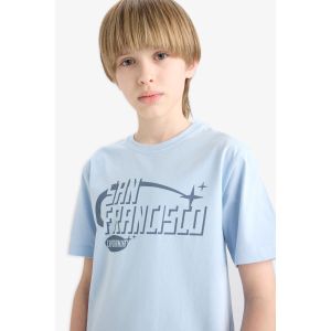 Defacto Boy Crew Neck Regular Fit Short Sleeve T-Shirt - Lt.Blue