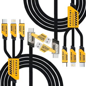 GtyGo كابل شحن سريع USB بقطعتين، كابل مجدول من النايلون متعدد المنافذ 2 في 3، كابل شاحن هاتف محمول نوع C