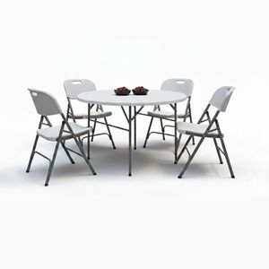 SunBoat Commerce Versatile 5-Piece HDPE Folding Set 120cm Table + 4 Light-grey Chairs (Indoor/Outdoor)