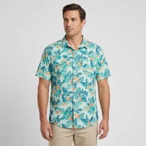 Men's printed polyester shirt - Green
