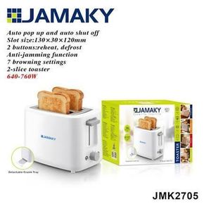 Jamaky 2 Slice Toaster/7 Browning Settings/Reheat/Defrost/Auto Pop up/Anti Jam/760W-JMK2705