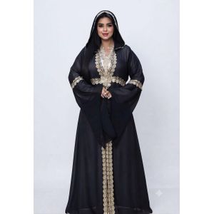 Two-Piece Royal Kaftan in Chiffon & Armani Satin (Black & offwhite)