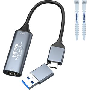 Video Capture Card,4K 1080P HDMI to USB C Audio Video Capture Card with Type C Adapter,4K 30HZ HD,for Windows,MacOs, Android,for Game Live Broadcast,Video Recording(Gray)