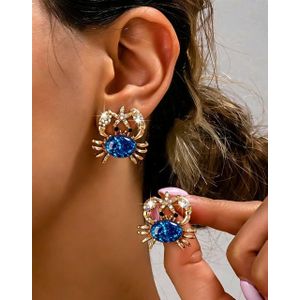 SHEIN زوج واحد من أقراط مرصعة بأحجار الراين على شكل سلطعون، سلسلة صغيرة لطيفة للبنات