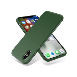 متوافق مع جراب iPhone X/Xs، جراب نحيف من السيليكون السائل مقاس 5.8 بوصة، 4 طبقات من المطاط الهلامي الناعم، جراب حماية للهاتف مقاوم للصدمات مع بطانة من الألياف الدقيقة المضادة للخدش (أخضر عسكري)