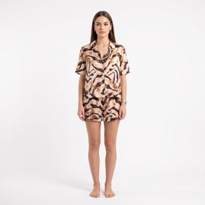 Forever 21 Women's Brown Animal Print Short Sleeve Romper