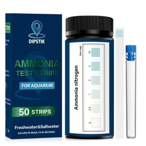 Easy-to-use ammonia test strips for freshwater and saltwater aquariums (measures NH3/NH4/N) – 50 strips.